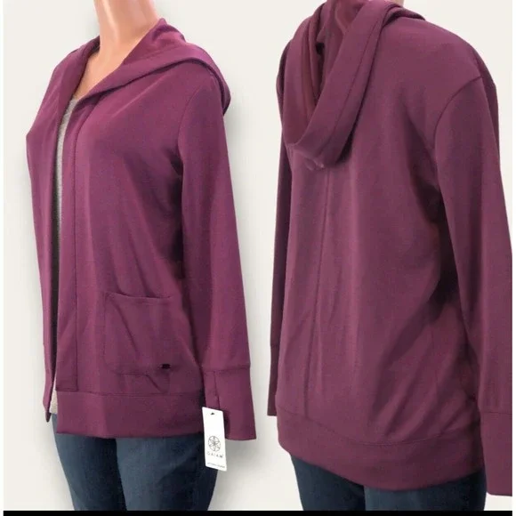 Gaian Small Women Cardigan, Sweater Hoodie 2 Pocket Purple Yoga Activewear NWT - Picture 4 of 16